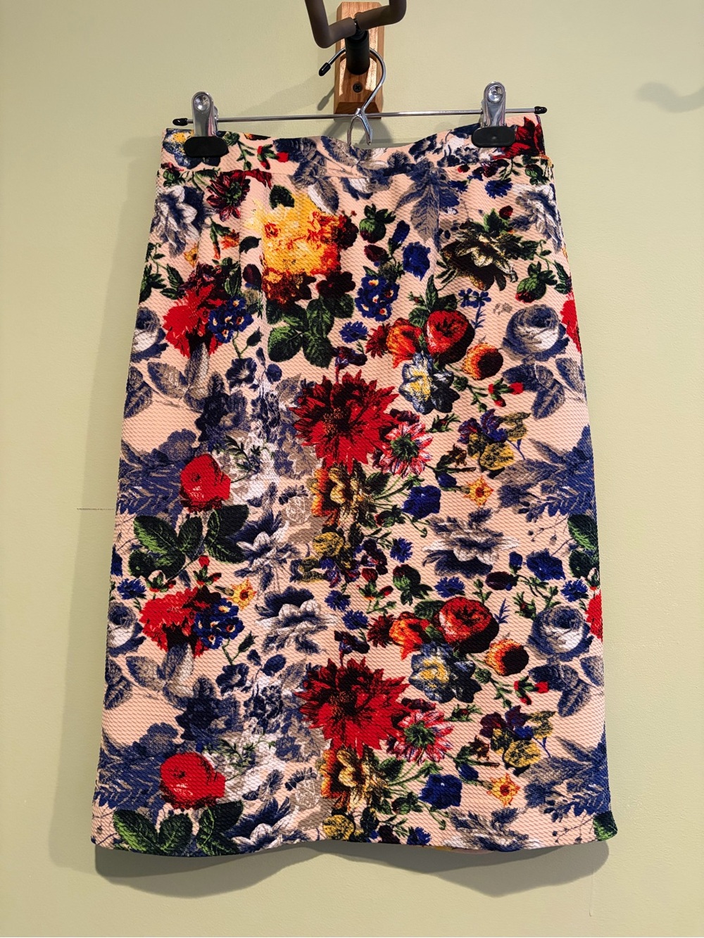 Pixley Floral Pencil Skirt in Cream, Red, Blue and Green